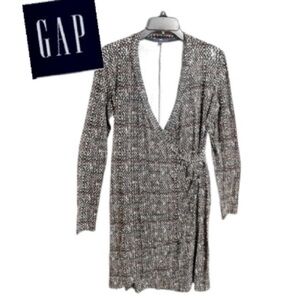 V🌺GAP VTG SM POLKA DOT-DESIGN WRAP IN FRONT LONG SLEEVED MIDI DRESS. Sz.M